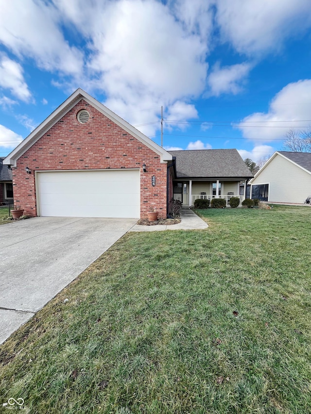 single story home featuring a garage and a front yard