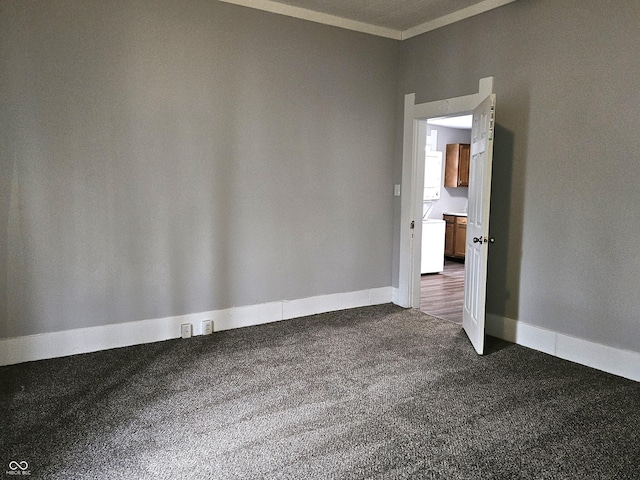 carpeted spare room with crown molding