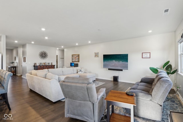 living room featuring dark hardwood / wood-style floors