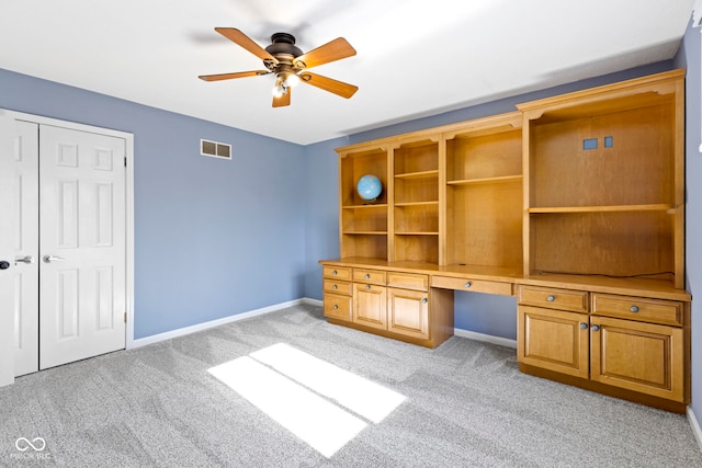 956 Dorchester Dr, Noblesville, IN 46062 - unfurnished office with built in study area, light carpet, a ceiling fan, and baseboards