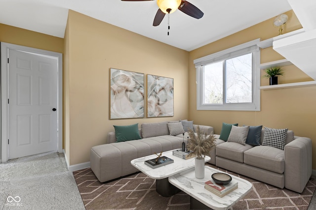 956 Dorchester Dr, Noblesville, IN 46062 - carpeted living area featuring ceiling fan and baseboards