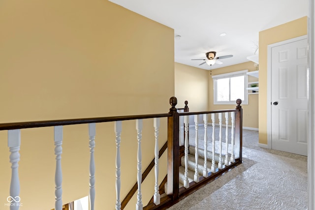 956 Dorchester Dr, Noblesville, IN 46062 - hall with light carpet, an upstairs landing, and baseboards