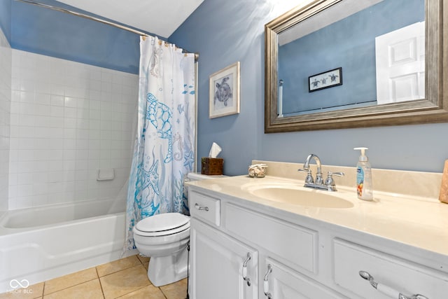 956 Dorchester Dr, Noblesville, IN 46062 - bathroom featuring tile patterned flooring, vanity, toilet, and shower / bath combo
