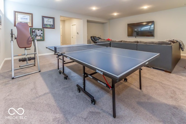 playroom with light colored carpet