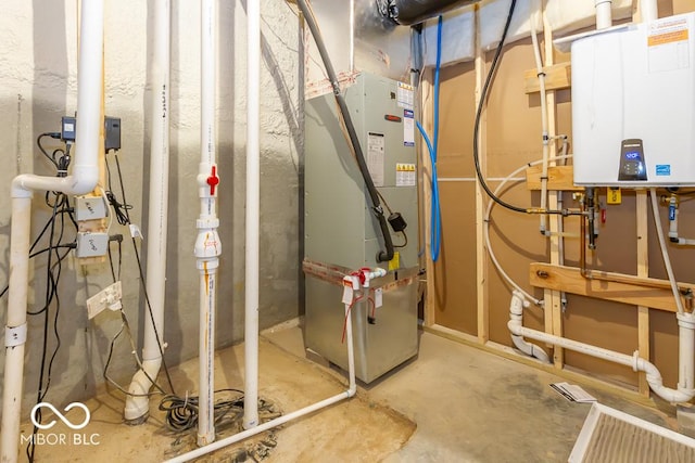 utilities with heating unit and tankless water heater