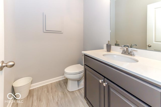 bathroom featuring vanity, wood-type flooring, and toilet