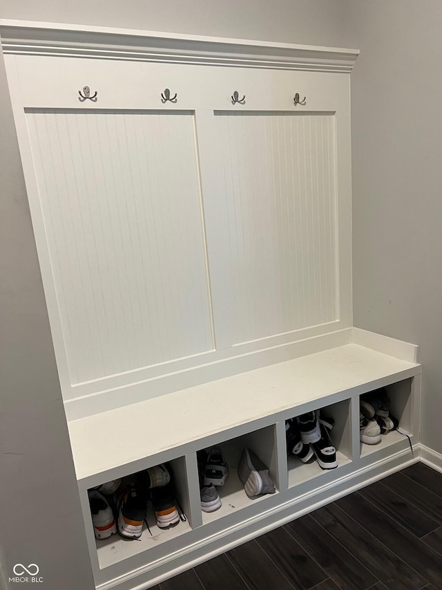 mudroom with dark hardwood / wood-style floors