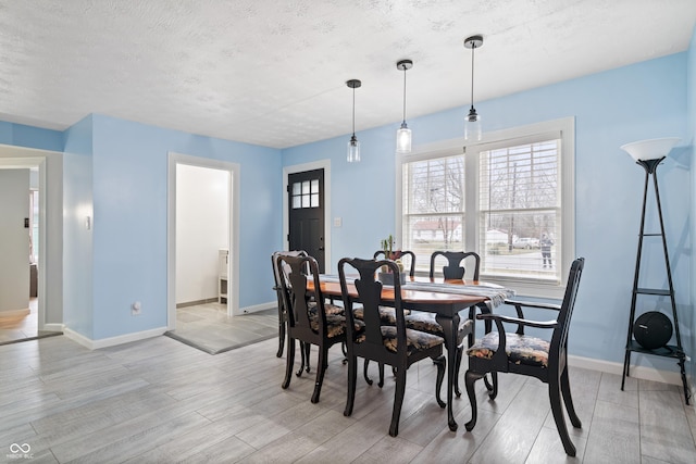 dining room featuring a textured ceiling and light wood-type flooring