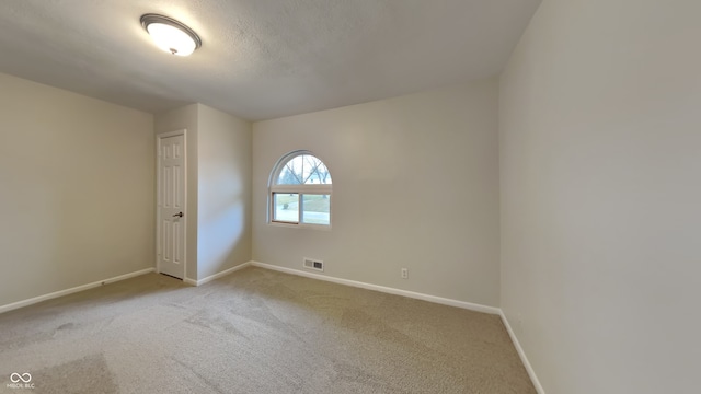 spare room with light carpet and a textured ceiling