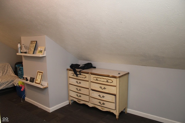 additional living space featuring vaulted ceiling and a textured ceiling