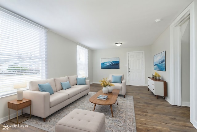 living room featuring dark hardwood / wood-style floors