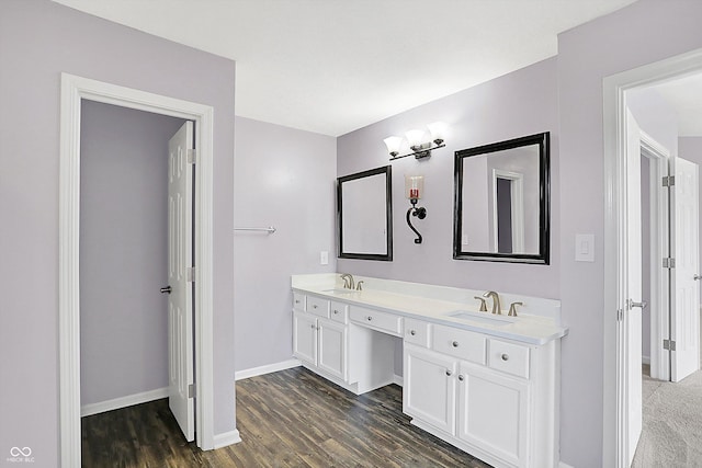 bathroom featuring vanity and wood-type flooring