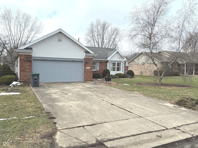 single story home with a garage and a front yard