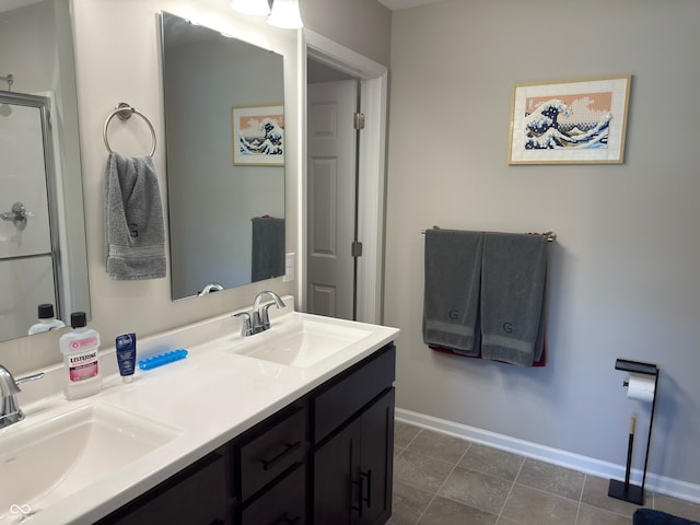 19438 Astoria Ave, Sheridan, IN 46069 - full bathroom featuring baseboards, a stall shower, and double vanity