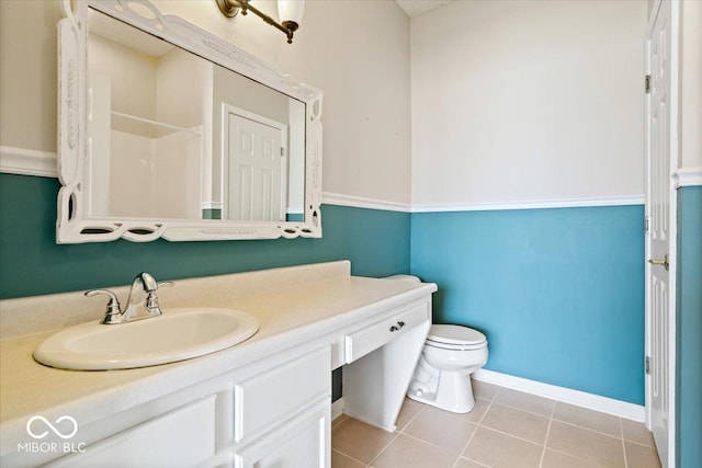 bathroom with vanity, toilet, and tile patterned flooring