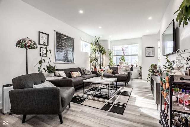 living room with light wood-type flooring