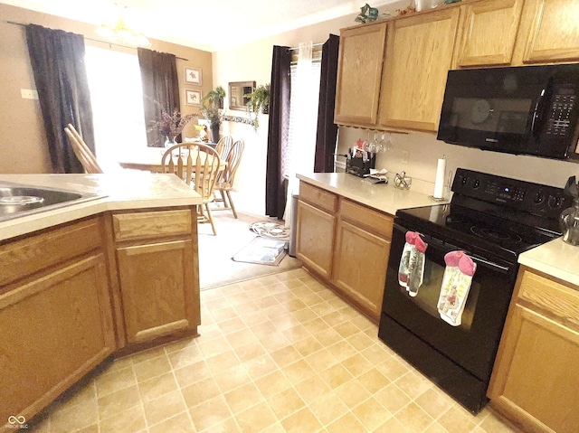 kitchen with sink and black appliances