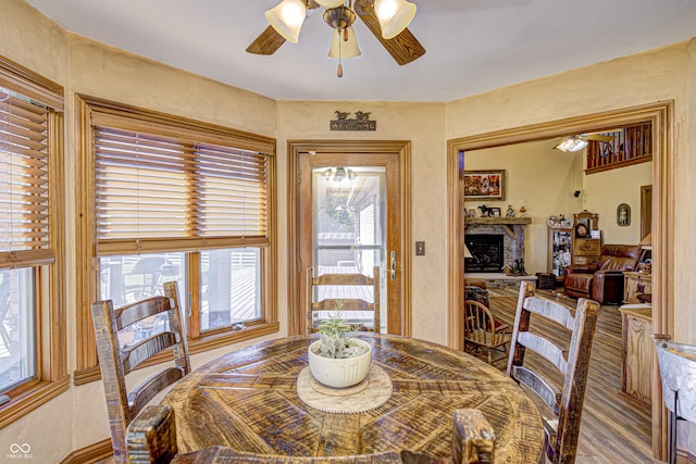 dining area featuring ceiling fan