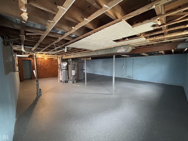 basement featuring heating unit