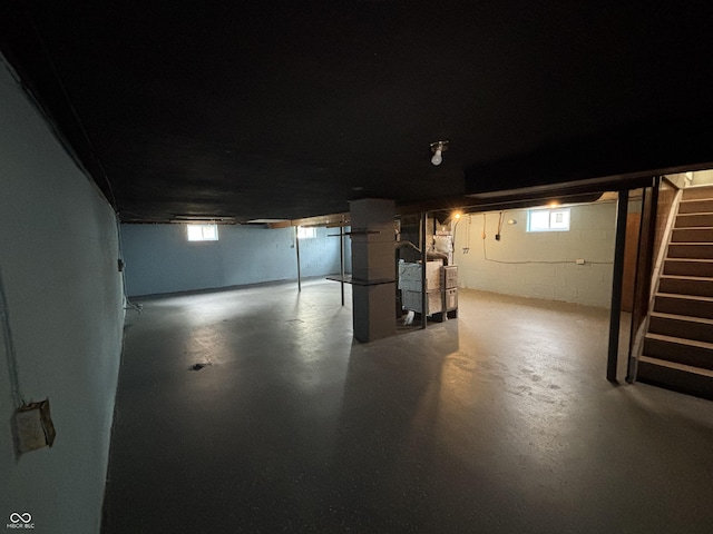 basement with heating unit