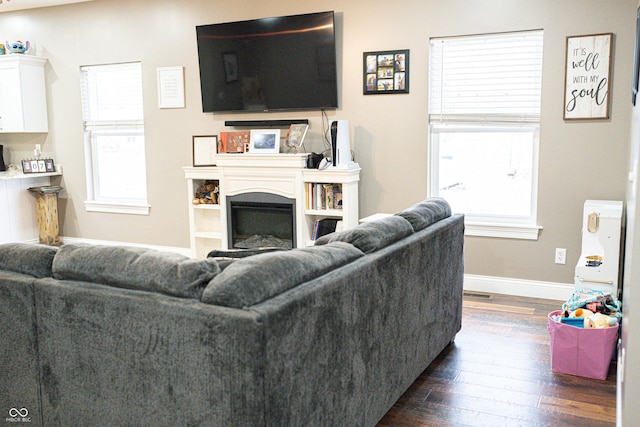 living room featuring dark hardwood / wood-style flooring