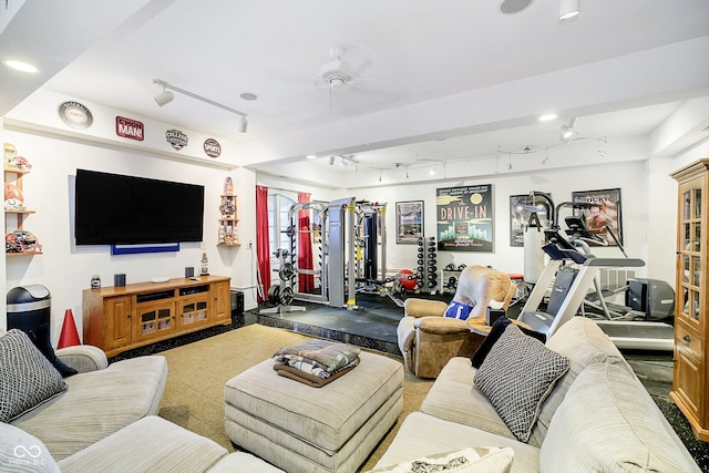 living room with ceiling fan