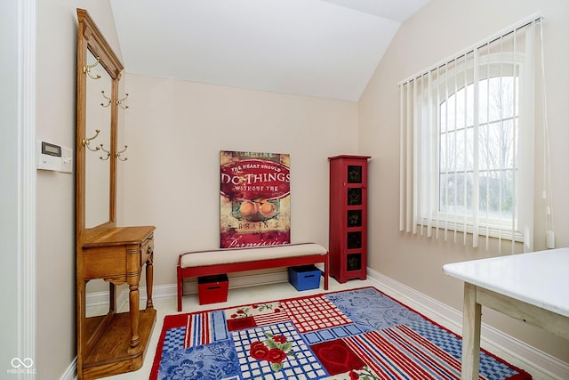 interior space featuring lofted ceiling