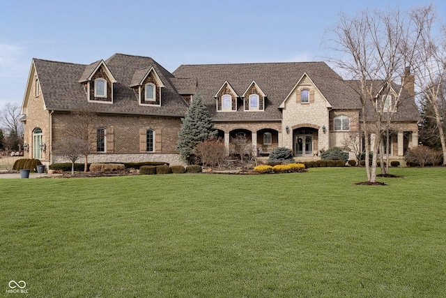 french country style house with a front yard