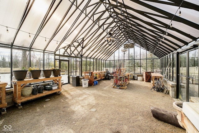 miscellaneous room featuring high vaulted ceiling