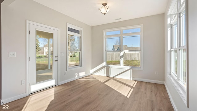 entryway with plenty of natural light and light hardwood / wood-style floors