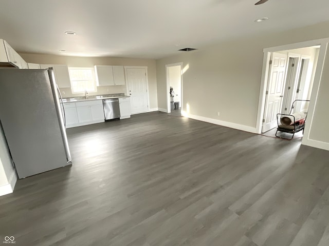 unfurnished living room with sink and dark hardwood / wood-style flooring