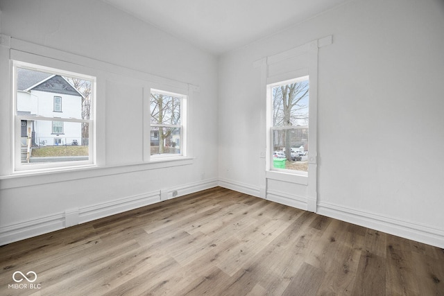 spare room featuring a wealth of natural light and light wood-type flooring