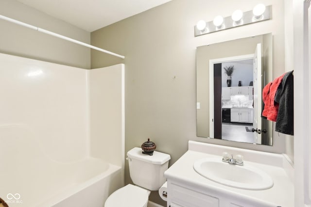 full bathroom with toilet, bathtub / shower combination, and vanity