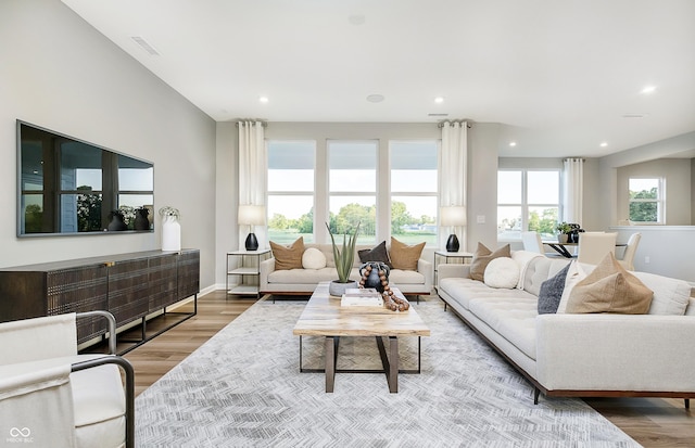 living room with hardwood / wood-style floors