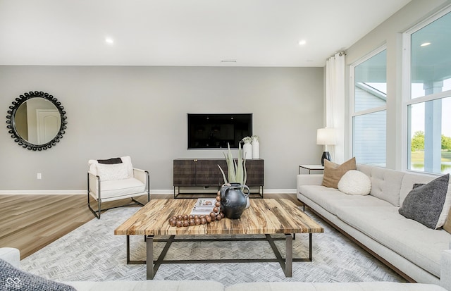 living room with light hardwood / wood-style floors