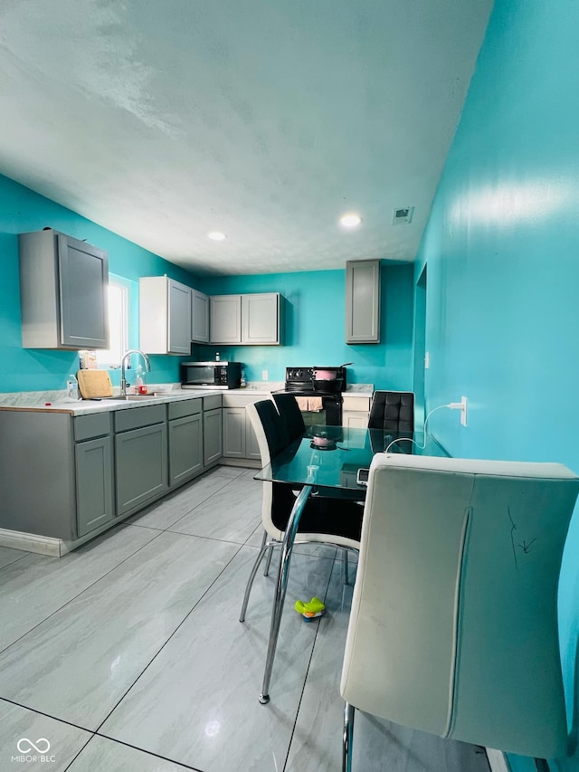 interior space with sink and gray cabinets