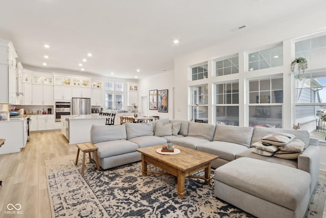 living room with light hardwood / wood-style floors