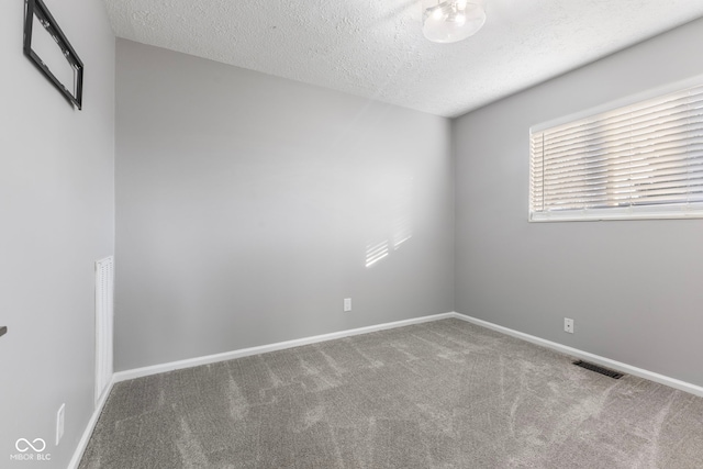 spare room featuring a textured ceiling and carpet