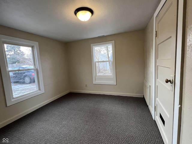 carpeted spare room featuring plenty of natural light and a textured ceiling