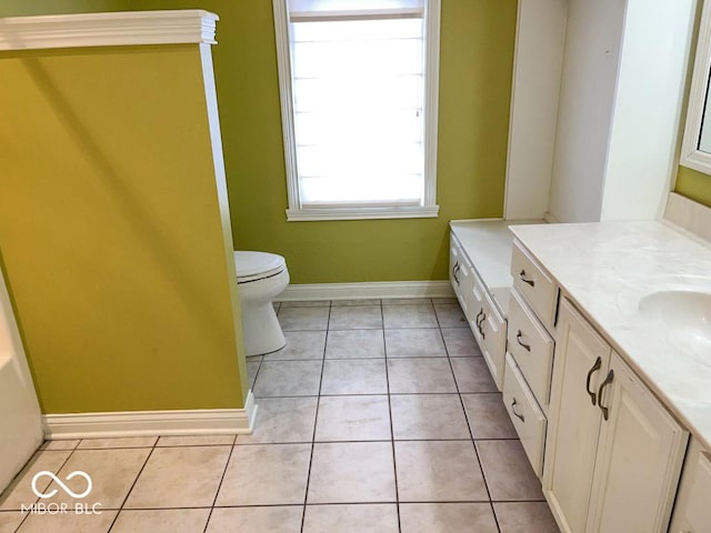 bathroom featuring tile patterned flooring, vanity, and toilet