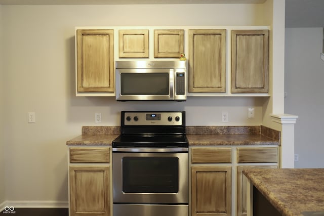 kitchen featuring appliances with stainless steel finishes and light brown cabinetry