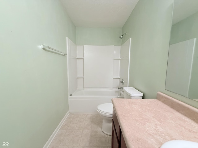 full bathroom with toilet, vanity, and bathtub / shower combination