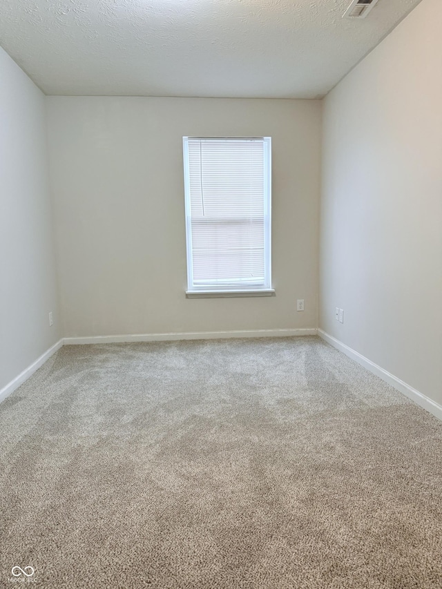 empty room with carpet floors and a textured ceiling