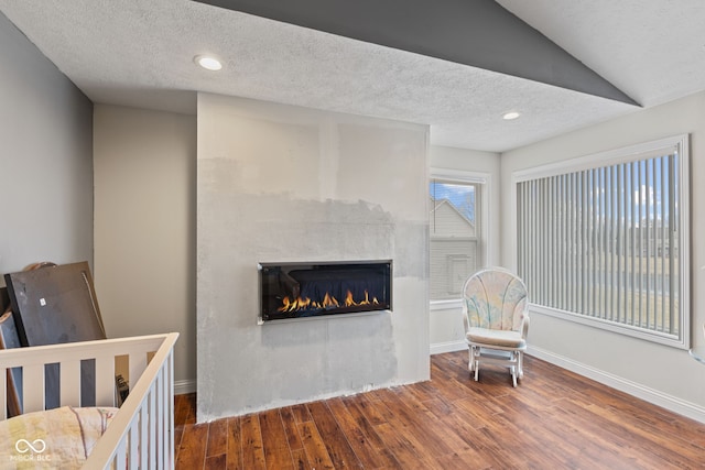 interior space featuring dark hardwood / wood-style floors and a textured ceiling