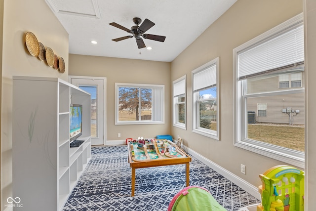 game room featuring ceiling fan