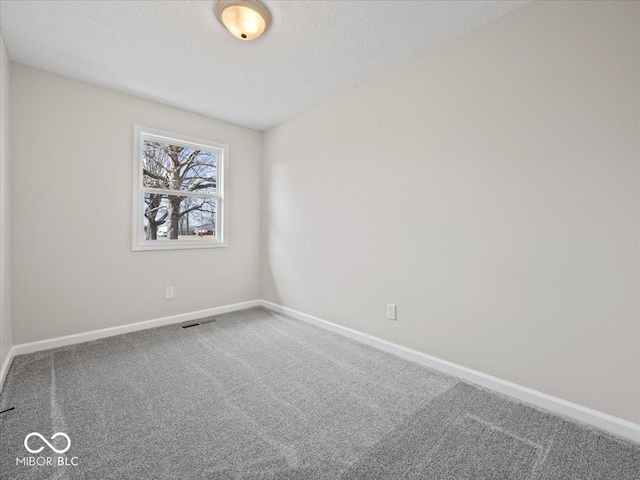 unfurnished room with carpet flooring and a textured ceiling