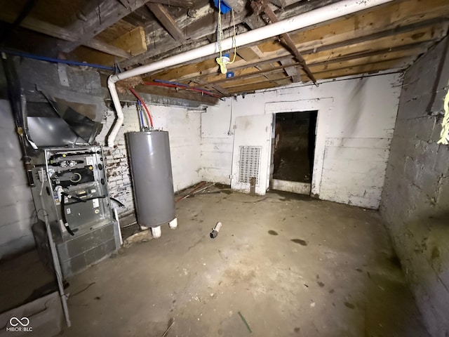 basement featuring gas water heater