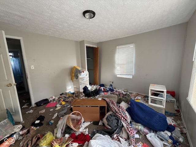 bedroom featuring carpet floors and a textured ceiling