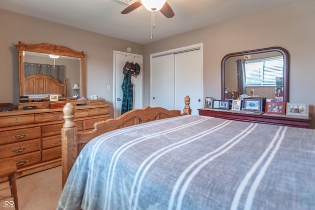 bedroom featuring ceiling fan and carpet flooring