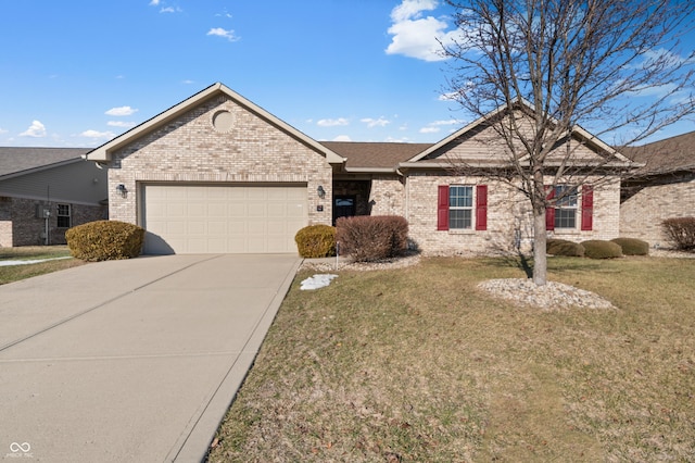 single story home with a garage and a front yard